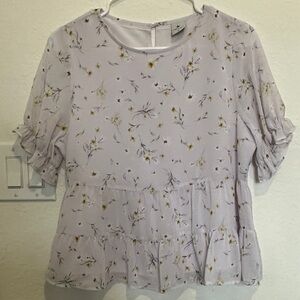 Paper Crane Lavender Floral Blouse with Ruffle Sleeves